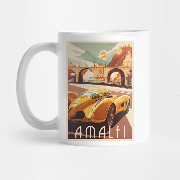 Amalfi Italy Supercar Vintage Travel Art Poster by OldTravelArt